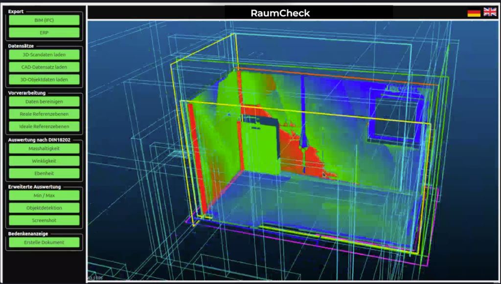 Digitale Auswertung der Raumdaten mit der RaumCheck-Software zur automatischen Vorgewerksprüfung nach DIN 18202